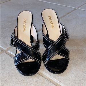 Black heels with white stitching